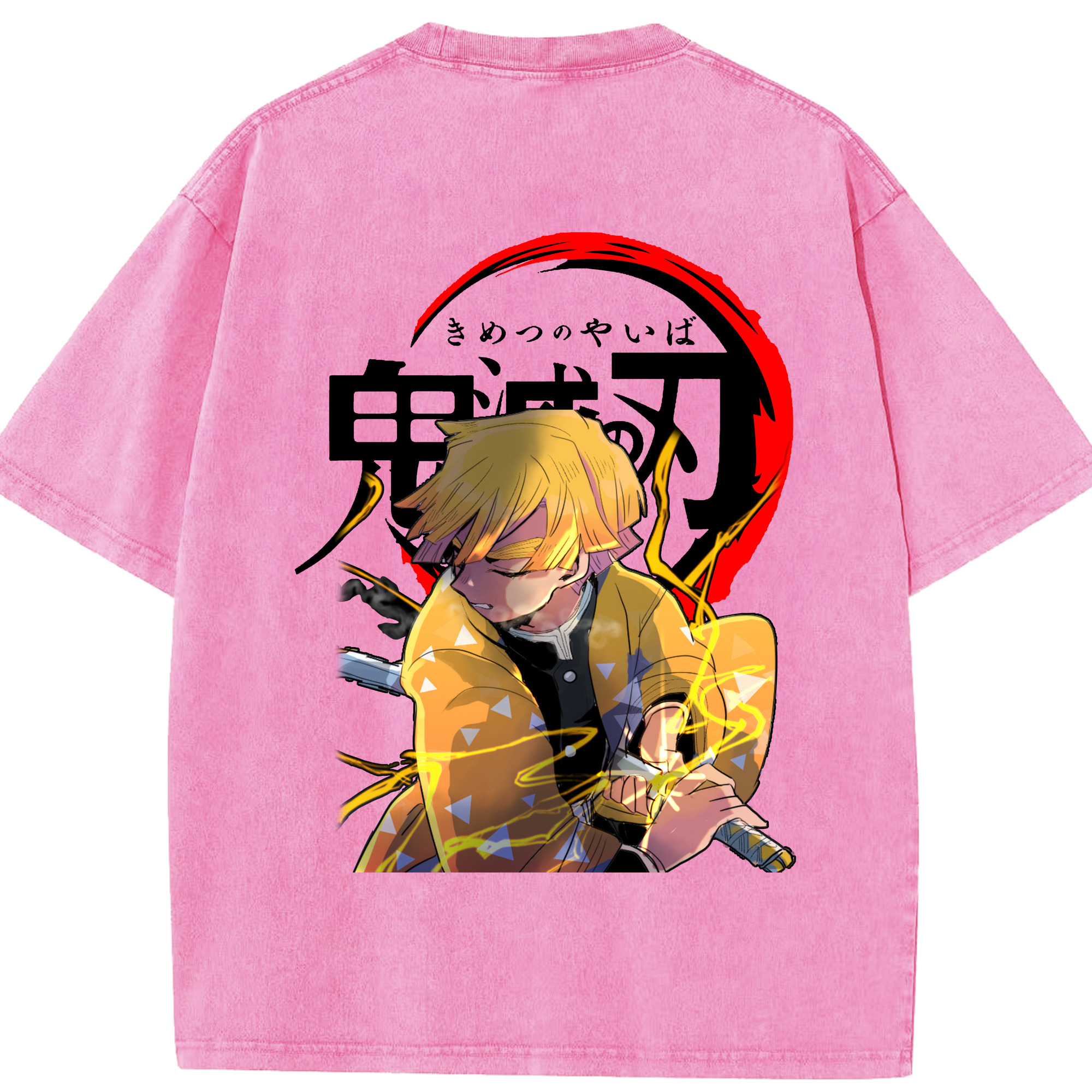 （画像用） 鬼滅の刃（きめつのやいば）我妻 善逸／あがつま ぜんいつ Agatsuma Zenitsu 綿100% ヴィンテージ風 半袖Tシャツ（背面プリント）